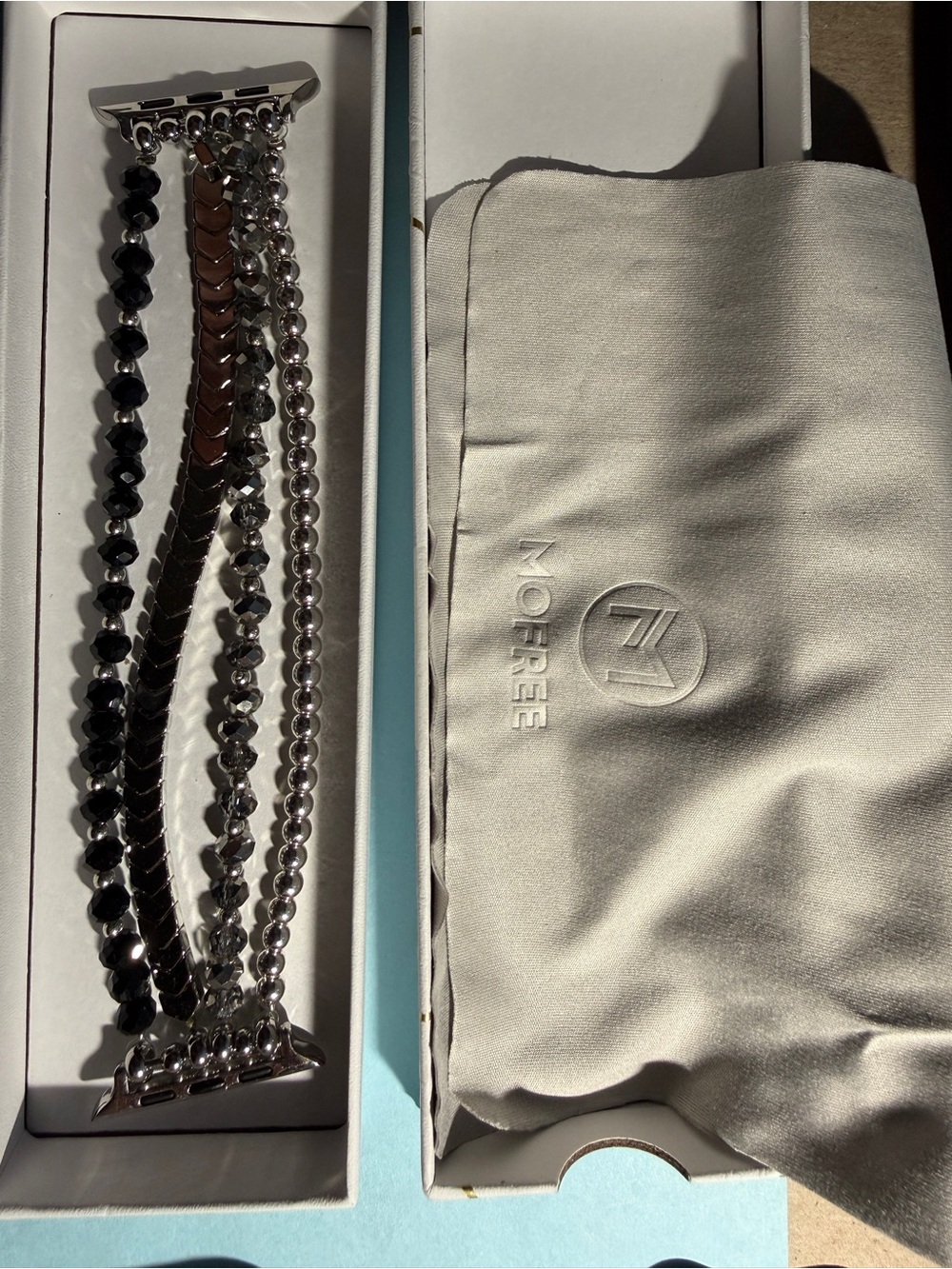 Women's  Apple iwatch 10 46mm beaded strap black and silver